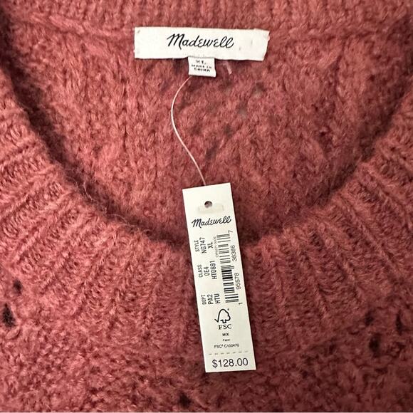New Madewell Cayden Pointelle Balloon Sleeve Pullover Sweater Crew Neck Wool XL - Picture 7 of 8